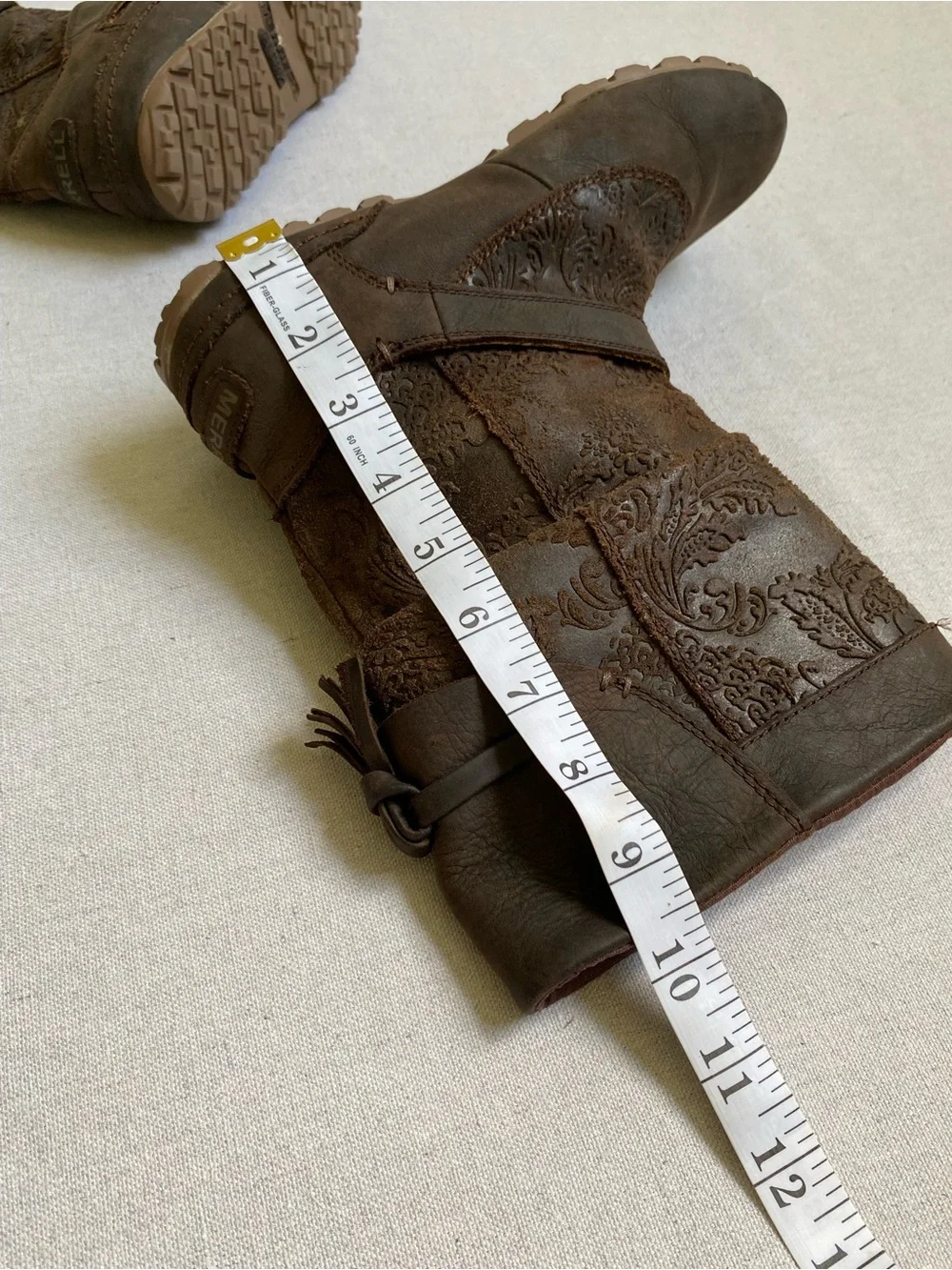 Merrell Haven Embossed Tooled Leather Brown Pull On Boot